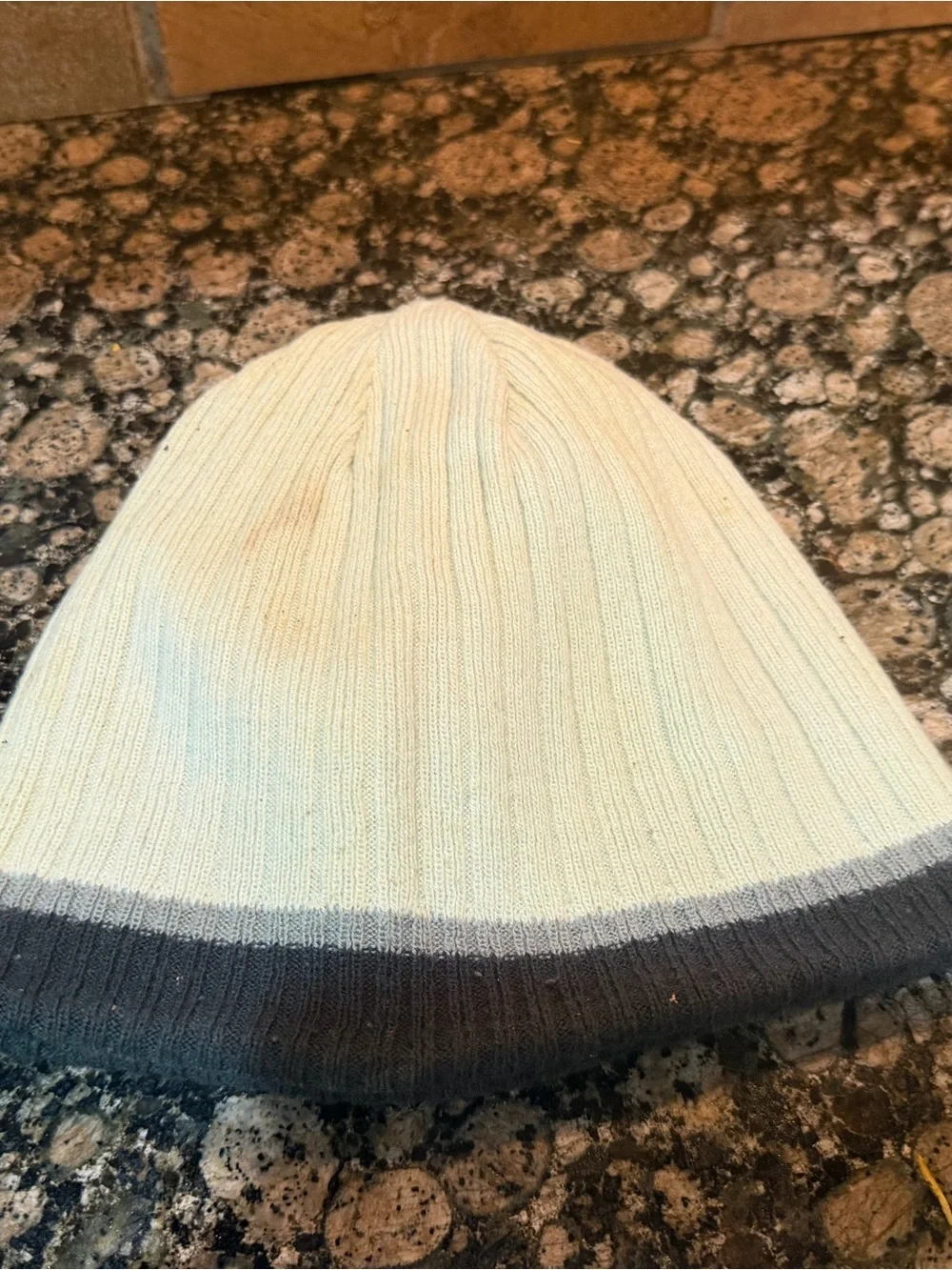 Nike Two-Tone Ribbed Beanie in Cream and Gray/ Reversible with Stripes inside.